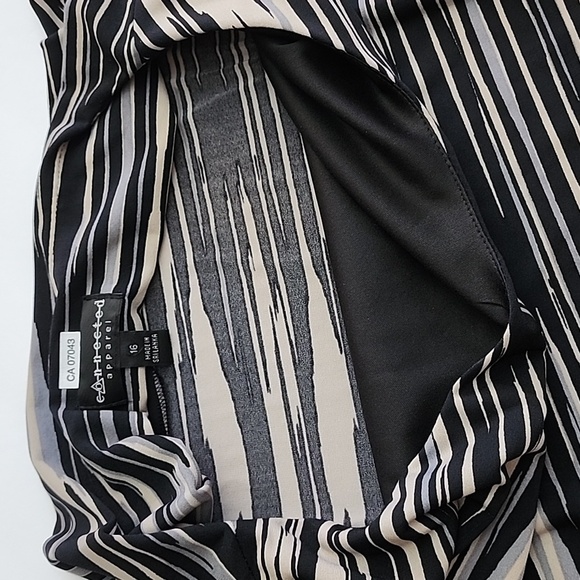 Connected Apparel Tiered Sheath Dress  Beige Black Stripes 1/2 Sleeves Size 16 - Picture 5 of 15